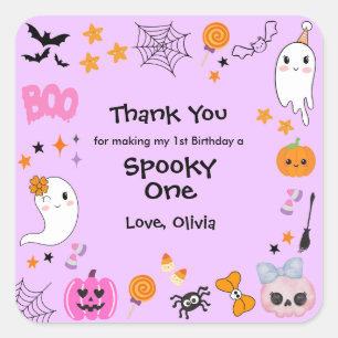 Sticker Carré Un joli premier anniversaire Halloween violet effr