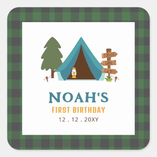 Sticker Carré Un Joyeux Camper Boys Premier anniversaire (Devant)