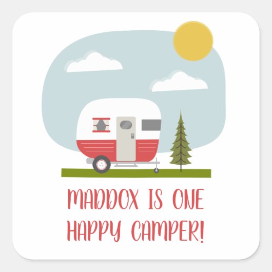 Sticker Carré Un Joyeux Camper Red Trailer Anniversaire (Devant)