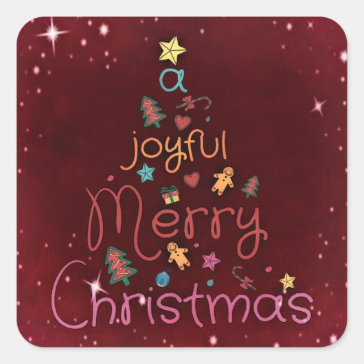 Sticker Carré Un joyeux Noël de Noël sur le rouge (Devant)