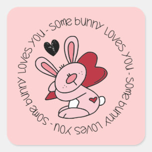 Sticker Carré Un Lapin T'Aime