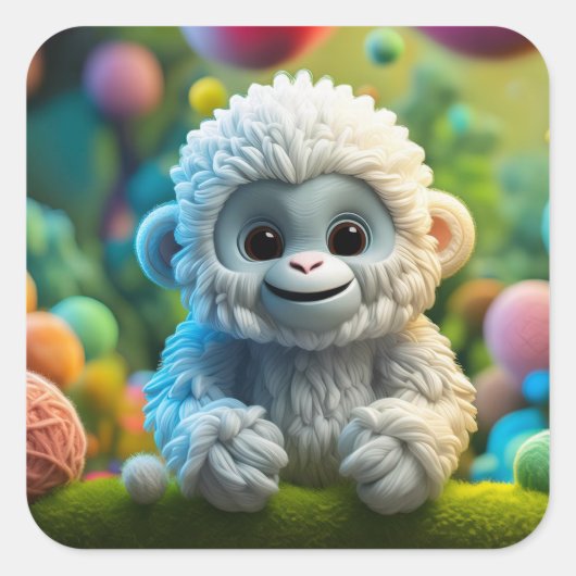 Sticker Carré Un mignon bébé Yeti fait de fil (Devant)