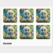 Sticker Carré Un mignon bébé Yeti fait de fil (Feuille)