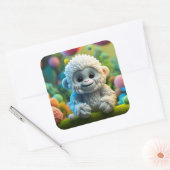 Sticker Carré Un mignon bébé Yeti fait de fil (Enveloppe)