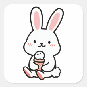 Sticker Carré un mignon lapin avec de la glace