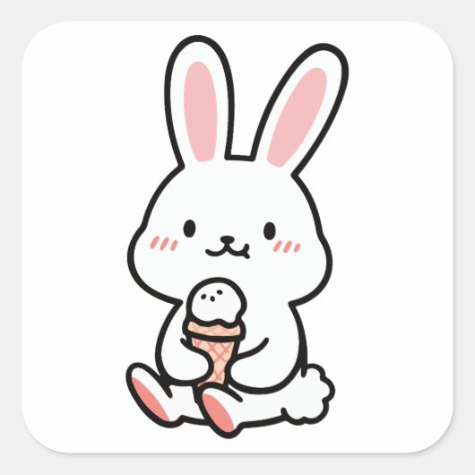 Sticker Carré un mignon lapin avec de la glace (Devant)