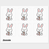 Sticker Carré un mignon lapin avec de la glace (Feuille)