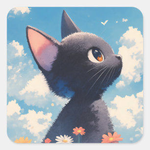 Sticker Carré Un mystère de la prairie aux chats