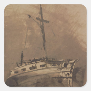Sticker Carré Un navire en mer agitée, 1864