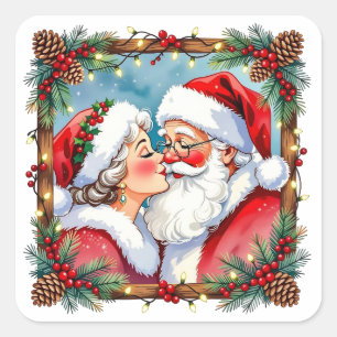 Sticker Carré Un Noël sucré à l'ancienne M. et Mme Claus