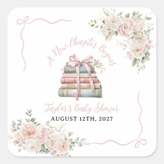 Sticker Carré Un nouveau chapitre commence Shower de bébé (Devant)