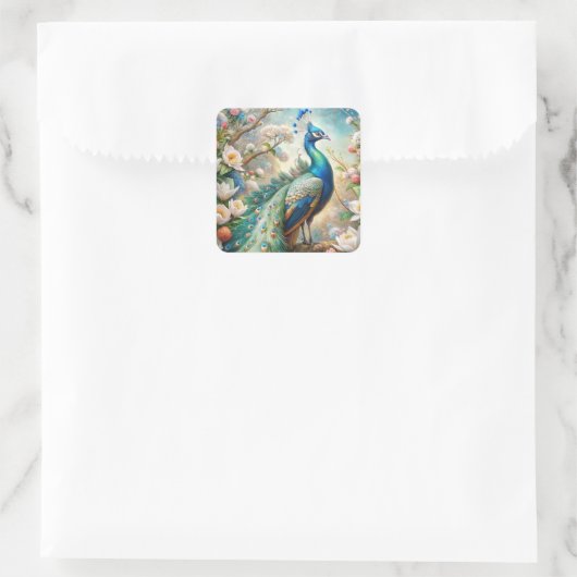 Sticker Carré Un paon (Sac)