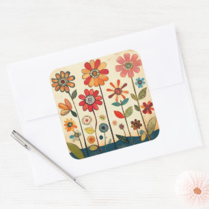 Sticker Carré Un parterre de zinnias en terre cuite chaleureux