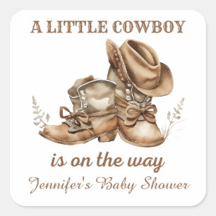 Sticker Carré un petit baby shower de garçon western cowboy