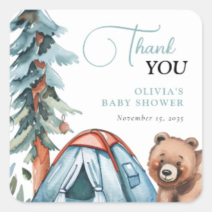 Sticker Carré Un Petit Baby shower De La Forêt De Camper
