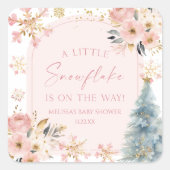 Sticker Carré Un petit Baby shower d'hiver rose Snowflake (Devant)