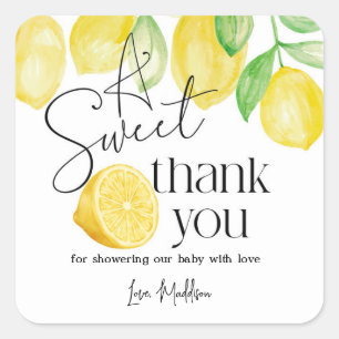 Sticker Carré Un petit doux, thème Lemon, Baby shower,