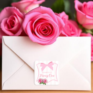 Sticker Carré Un premier anniversaire floral avec un nœud fantai