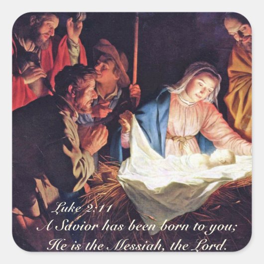 Sticker Carré Un sauveur est né, Luc 2 Noël Nativité (Devant)