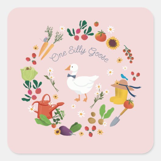 Sticker Carré Un Silly Goose Farmer Jardin Thème Rose (Devant)