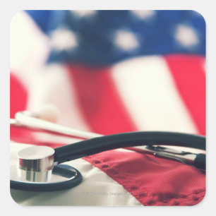 Sticker Carré Un stéthoscope médical au drapeau américain