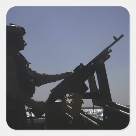Sticker Carré Un technicien maniant une mitrailleuse M240 en Ira (Devant)