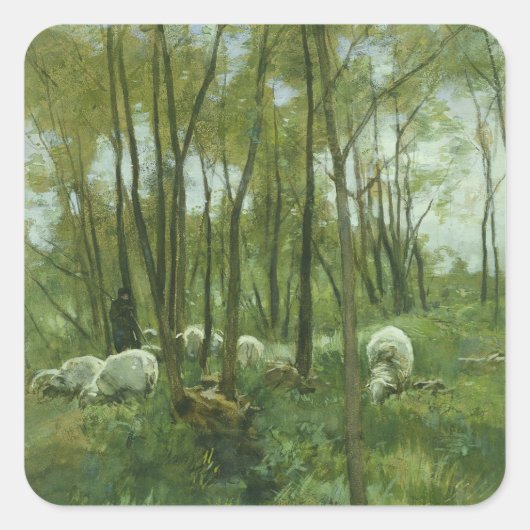 Sticker Carré Un troupeau de moutons dans une forêt, Anton Mauve (Devant)