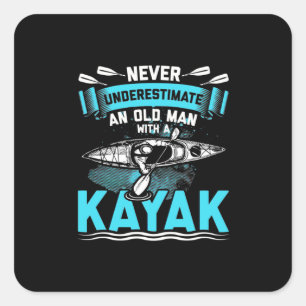 Sticker Carré Un Vieux Homme Avec Un Kayak