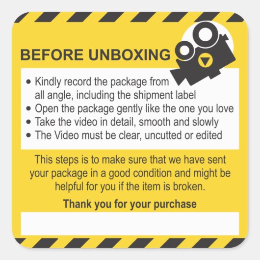 Sticker Carré Unboxing Custom Sheet Label and Guarantee (Devant)