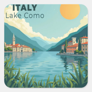 Sticker Carré Une affiche de voyage classique nostalgique – Lac 