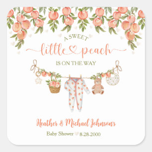 Sticker Carré Une Baby Shower Douce Comme un Petit Pêche sur une