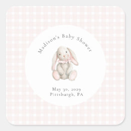 Sticker Carré Une Baby Shower Douce Rose Some Bunny