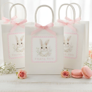 Sticker Carré Une Baby Shower Lapin Rose Vichy
