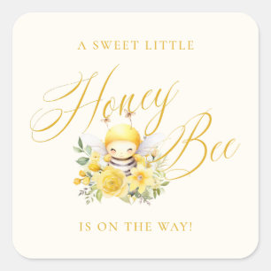 Sticker Carré Une Baby Shower pour un Petit Abeille à Miel Adora