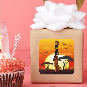 Sticker Carré Une belle femme africaine Silhouette sur les solei