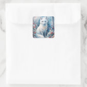 Sticker Carré Une belle Renard blanche en hiver (Sac)