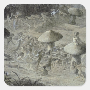 Sticker Carré Une danse féerique par la nuit, illustration de