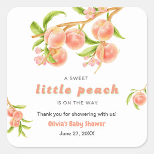 Sticker Carré Une douce petite pêche Fête de bébé Merci