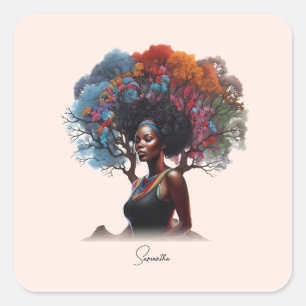 Sticker Carré Une femme afro-américaine aux cheveux arborés