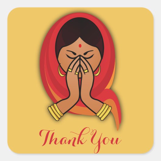 Sticker Carré Une femme hindoue en Pose Merci Namaste (Devant)