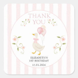 Sticker Carré Une fille d'une oie sotte 1er anniversaire Merci r