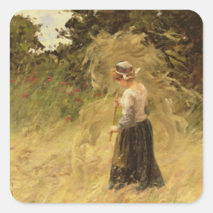 Sticker Carré Une fille qui récolte le foin, 19e siècle
