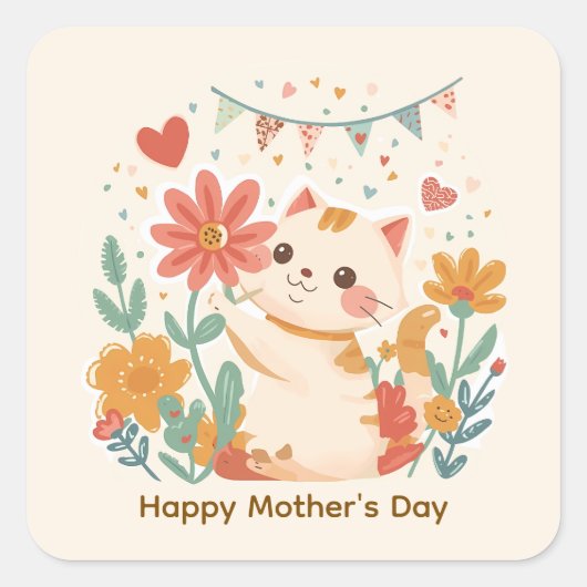 Sticker Carré Une Fleur d'un Chat Reconnaissant (Devant)