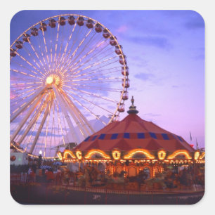 Sticker Carré Une grande roue et un carrousel au Navy Pier de