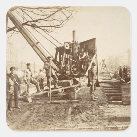 Sticker Carré Une grue à vapeur en fonctionnement pendant la con (Devant)