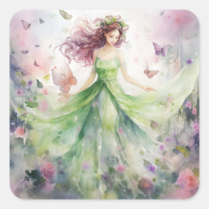 Sticker Carré Une jolie fée de printemps