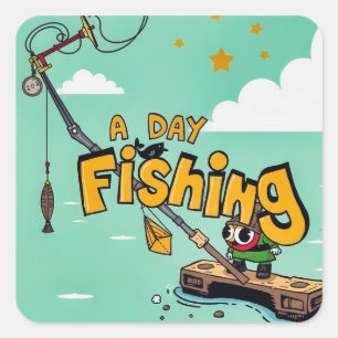 Sticker Carré Une journée de pêche amusante