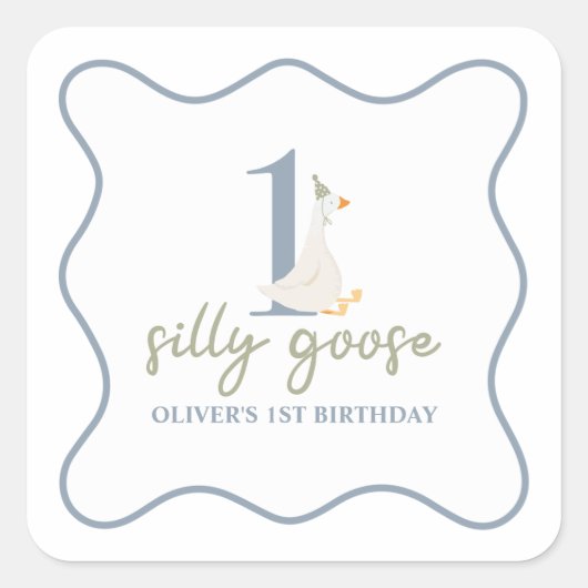 Sticker Carré Une oie soie bleue et verte (Devant)