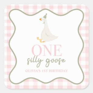 Sticker Carré Une oie sotte rose et verte