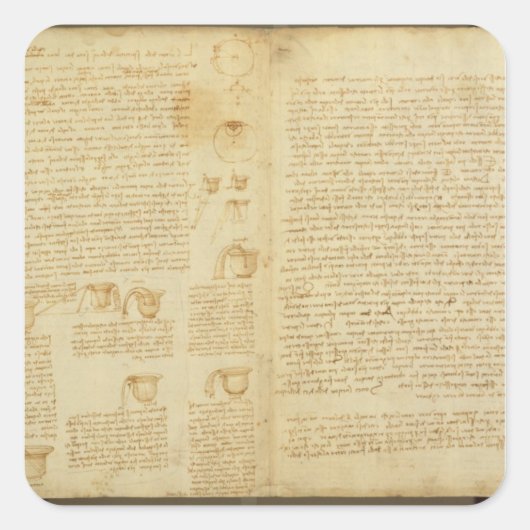 Sticker Carré Une page du Codex Leicester, 1508-12 (Devant)